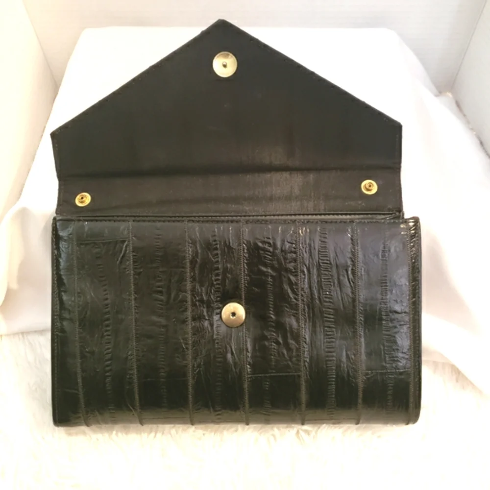 Black Faux Ell Skin  Convertible Shoulder Clutch Handbag